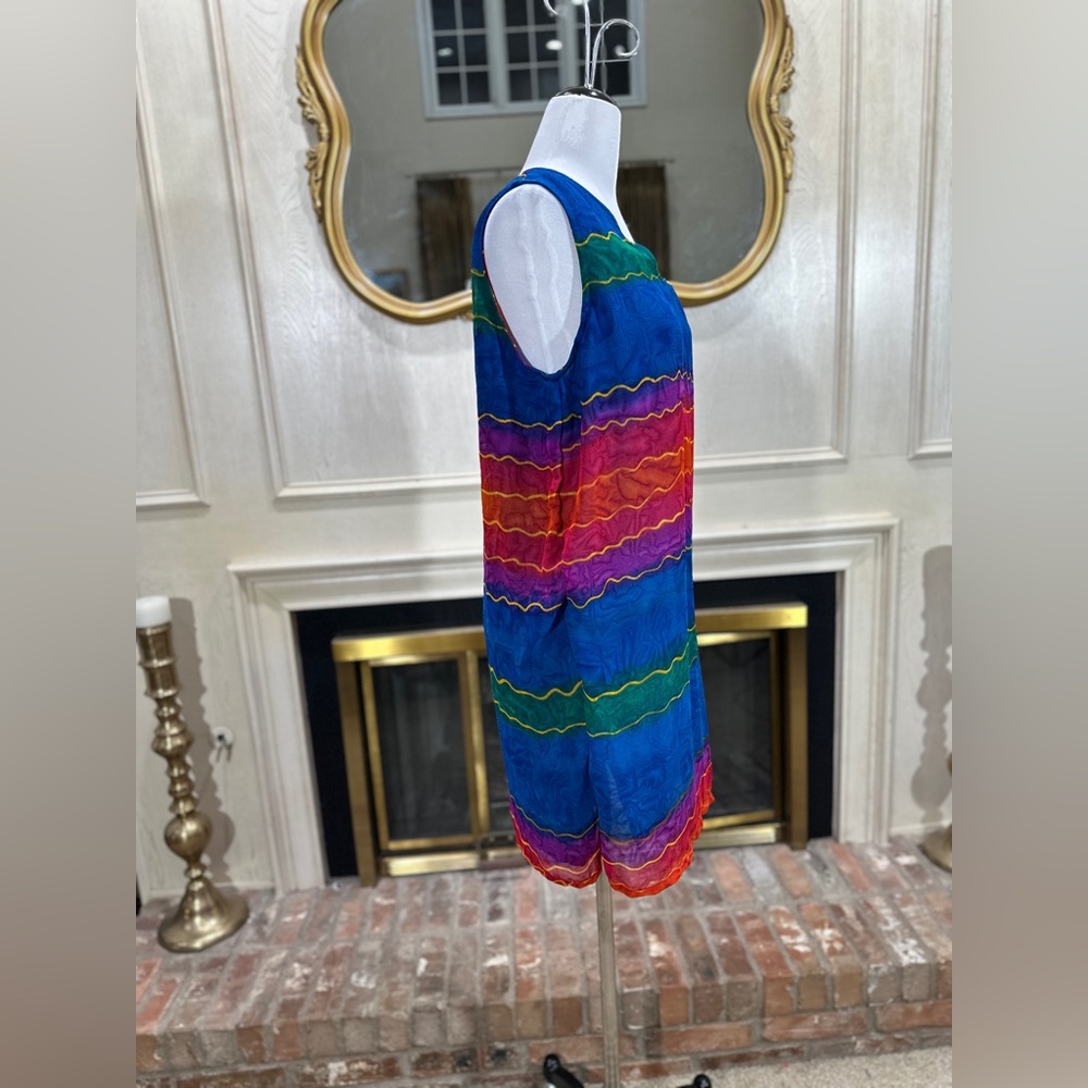Amanda Stewart Rainbow Stripe Dress L Boho Festival Sleeveless Colorful‎ Shift - Picture 7 of 10